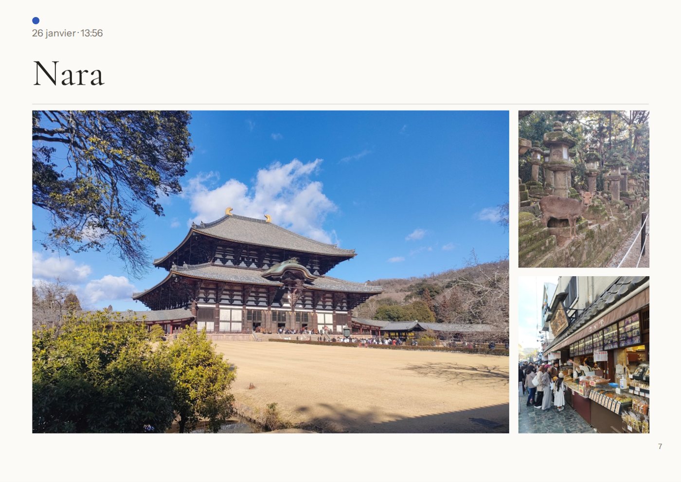 L'ouverture du chapitre Nara : le Tōdai-ji, un daim, une rue de boutiques